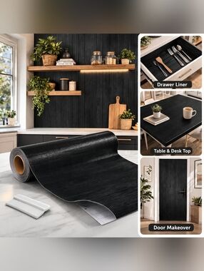 Black Wood Grain Peel & Stick Wallpaper 17.5"x300" Self Adhesive Contact Paper